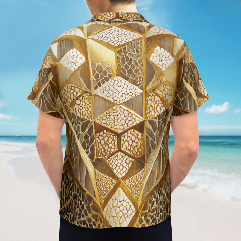 Golden Architectural Pattern Short Sleeves Men's Shirt