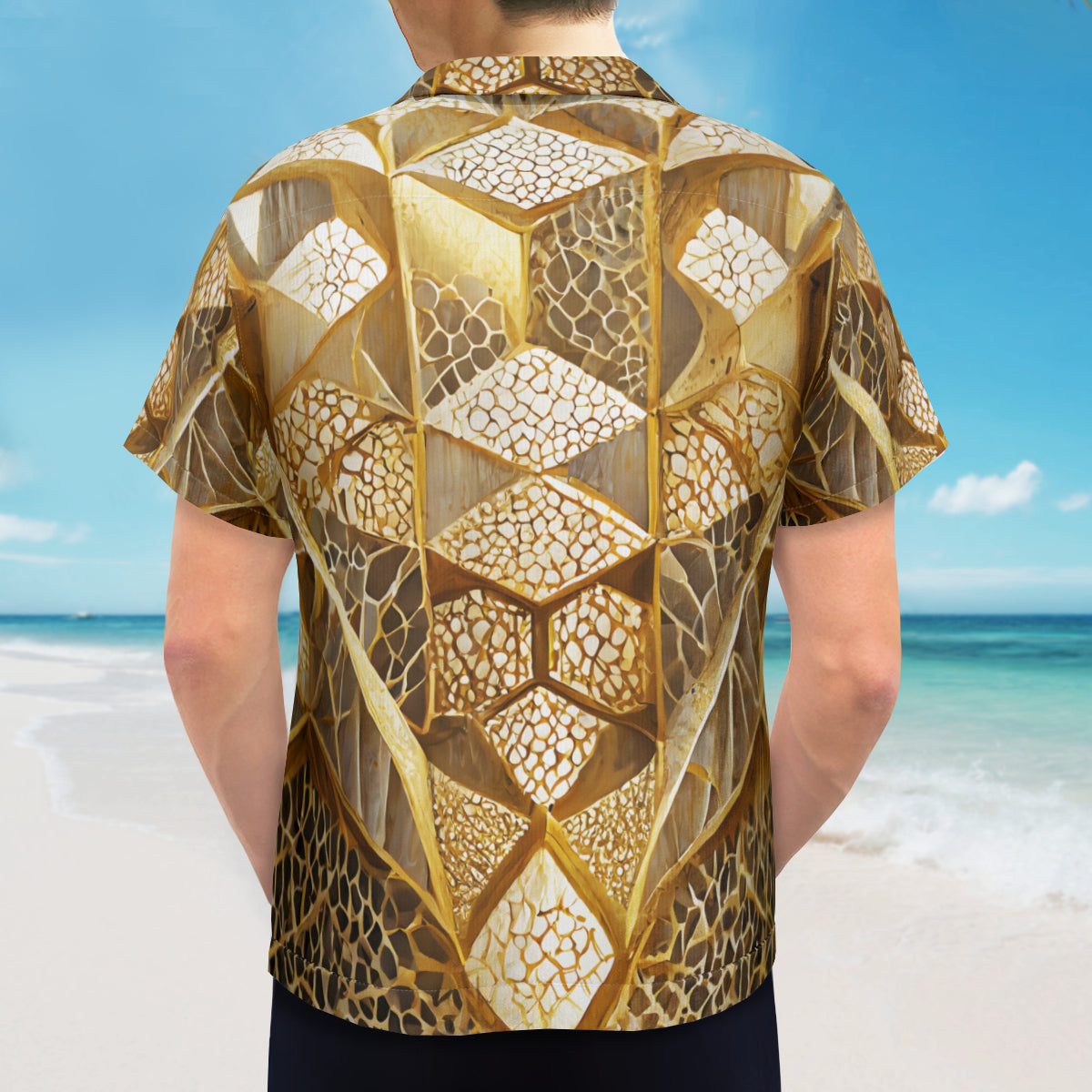 Golden Architectural Pattern Short Sleeves Men's Shirt