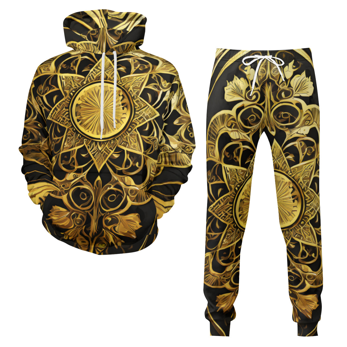 Elegant Black Gold Men's Adult Hoodie Set (Double-Layer Hood) | Health Fabric