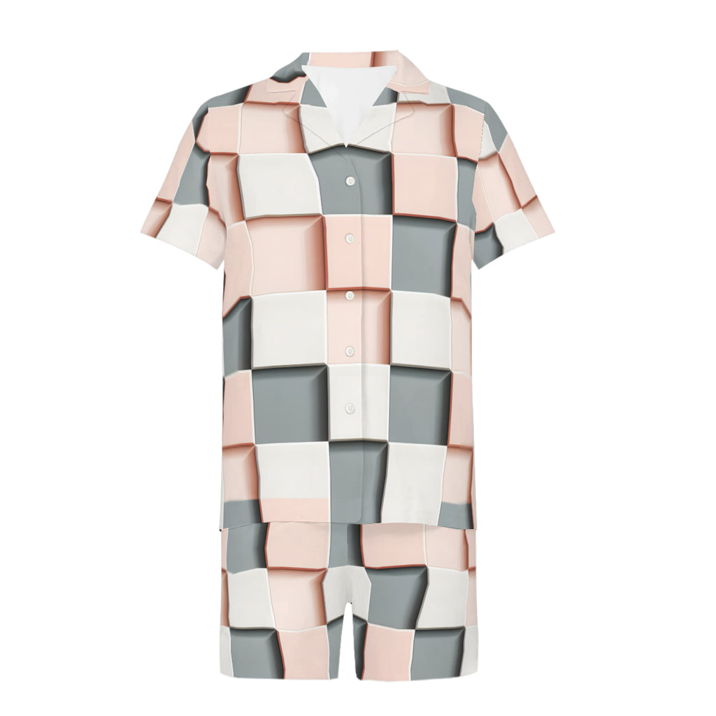 Abstract Square Casual Shirt and Shorts (Multi-faceted Design) | Cotton-Like Polyester