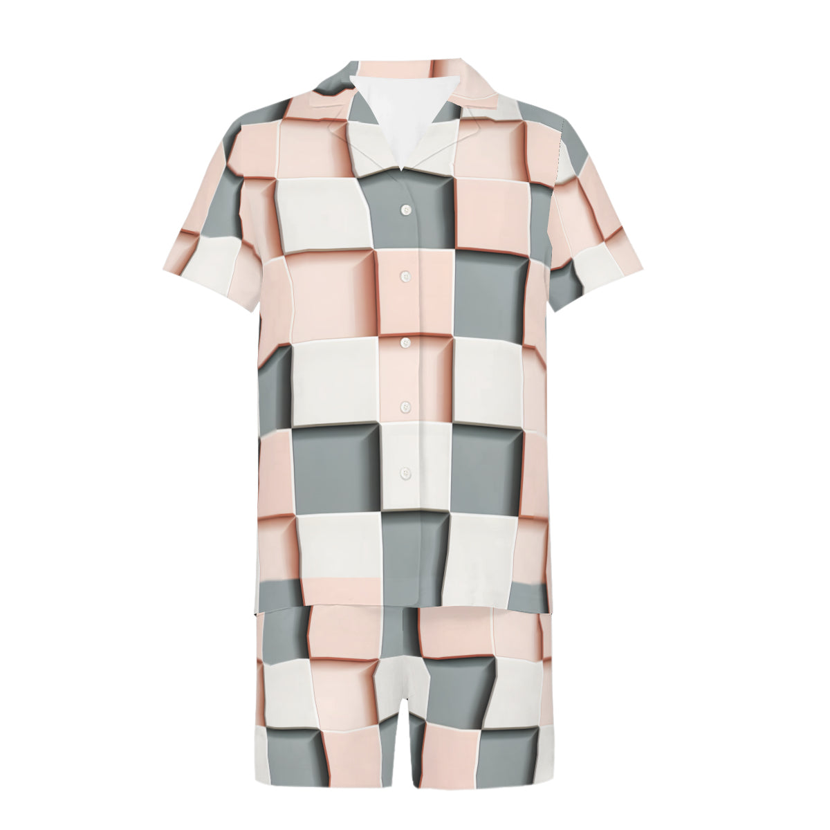 Abstract Square Casual Shirt and Shorts (Multi-faceted Design) | Cotton-Like Polyester