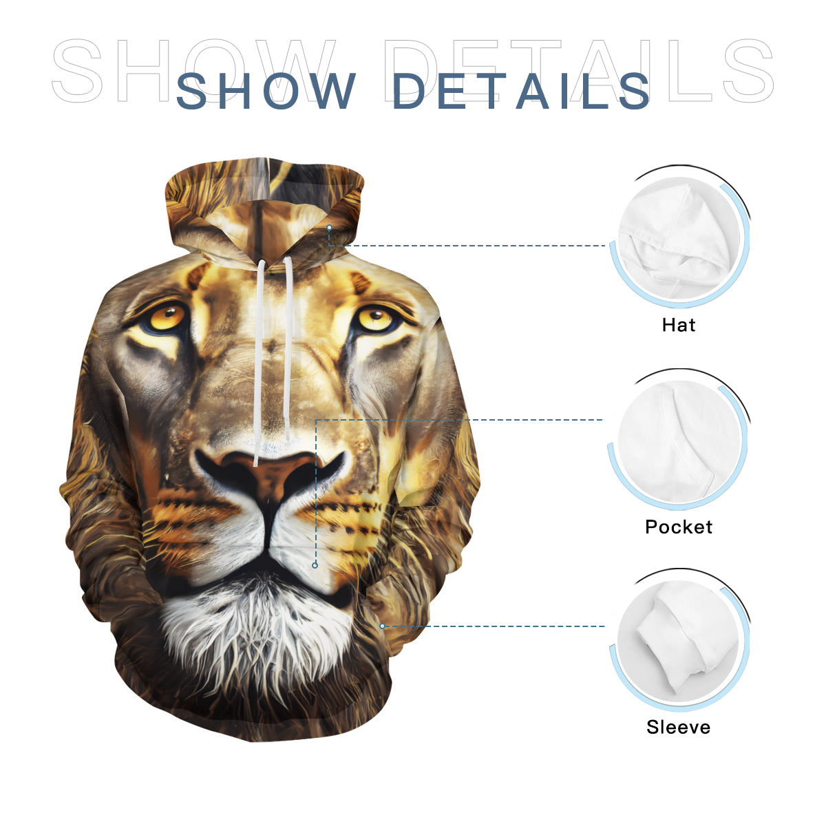 Lion Men's Adult Hoodie Set (Double-Layer Hood) | Health Fabric