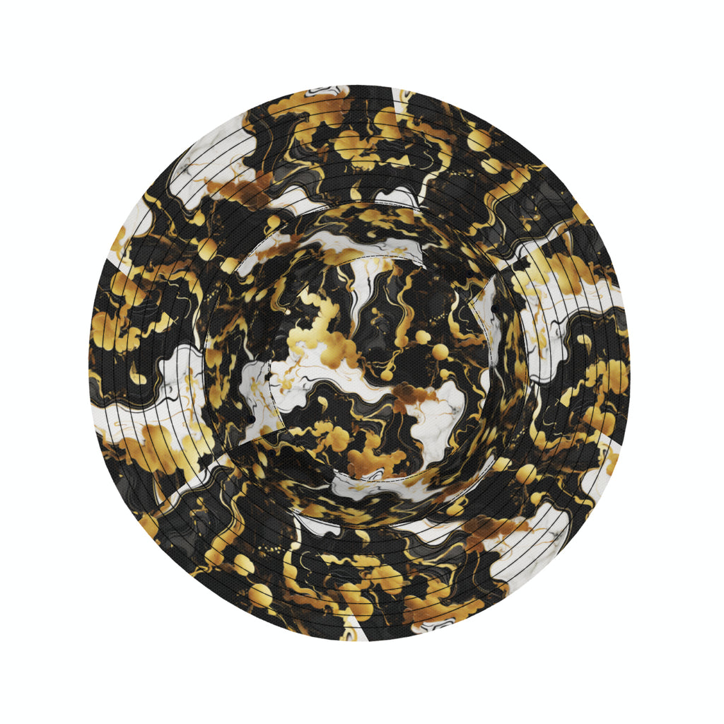 Marble Gold Black Double-Sided Unisex Polyester Bucket Hat