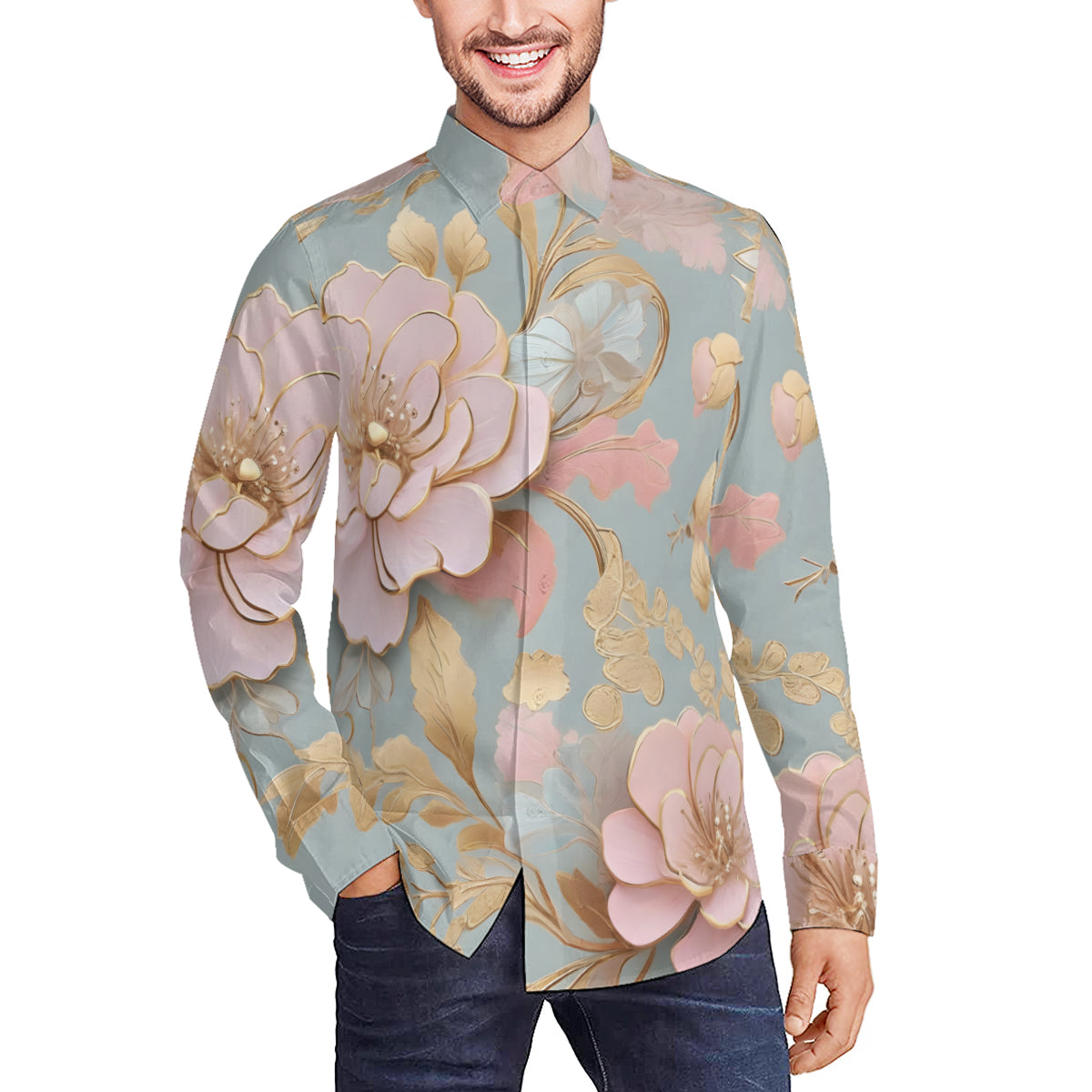 Floral Long Sleeves Men's Shirt
