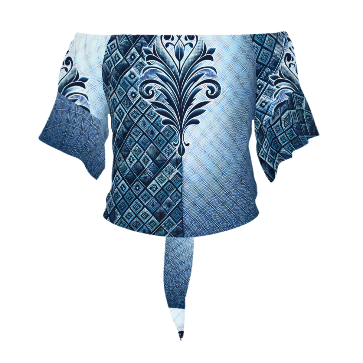 Blue One-Shoulder Tie Short Sleeves