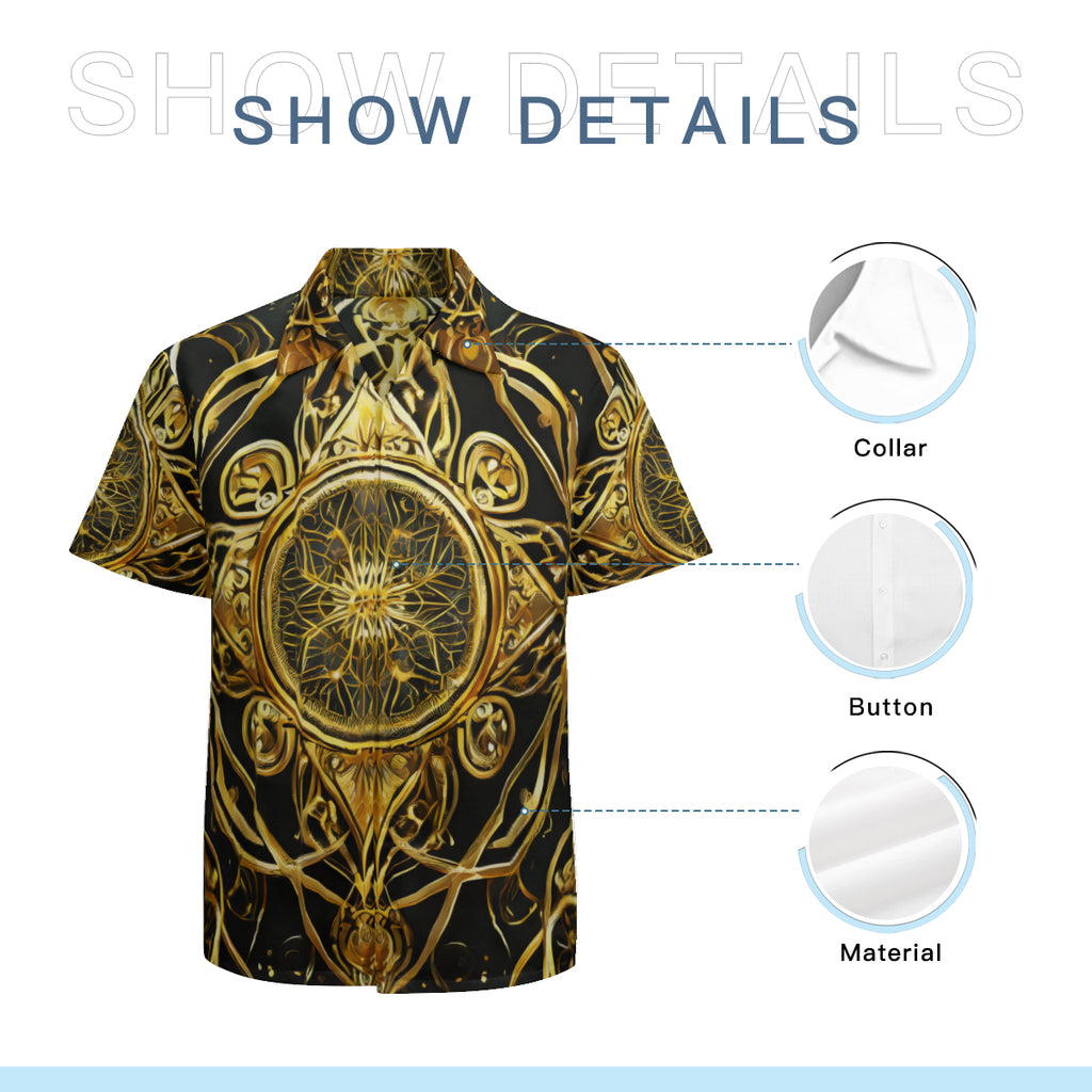 Elegant Black And Gold Short Sleeves Men's Shirt