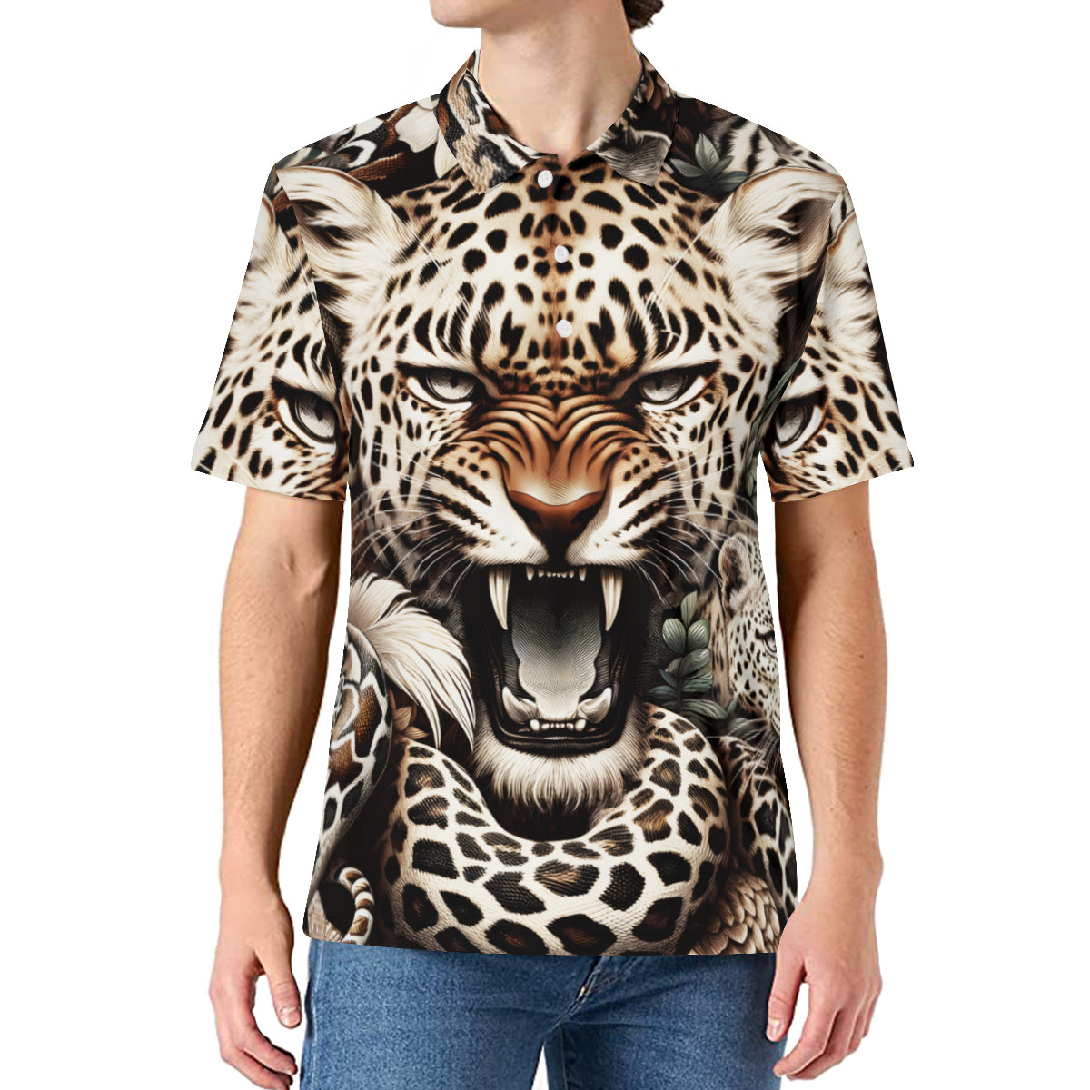 Leopard Men's Premium European Size POLO Shirt | 95% Polyester+5% Spandex