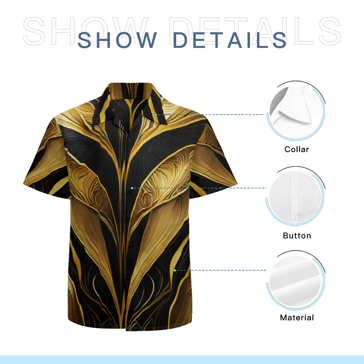 Elegant Black And Gold Short Sleeves Men's Shirt
