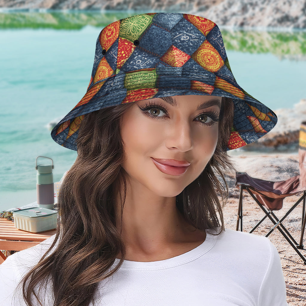 Abstract Denim Double-Sided Unisex Polyester Bucket Hat