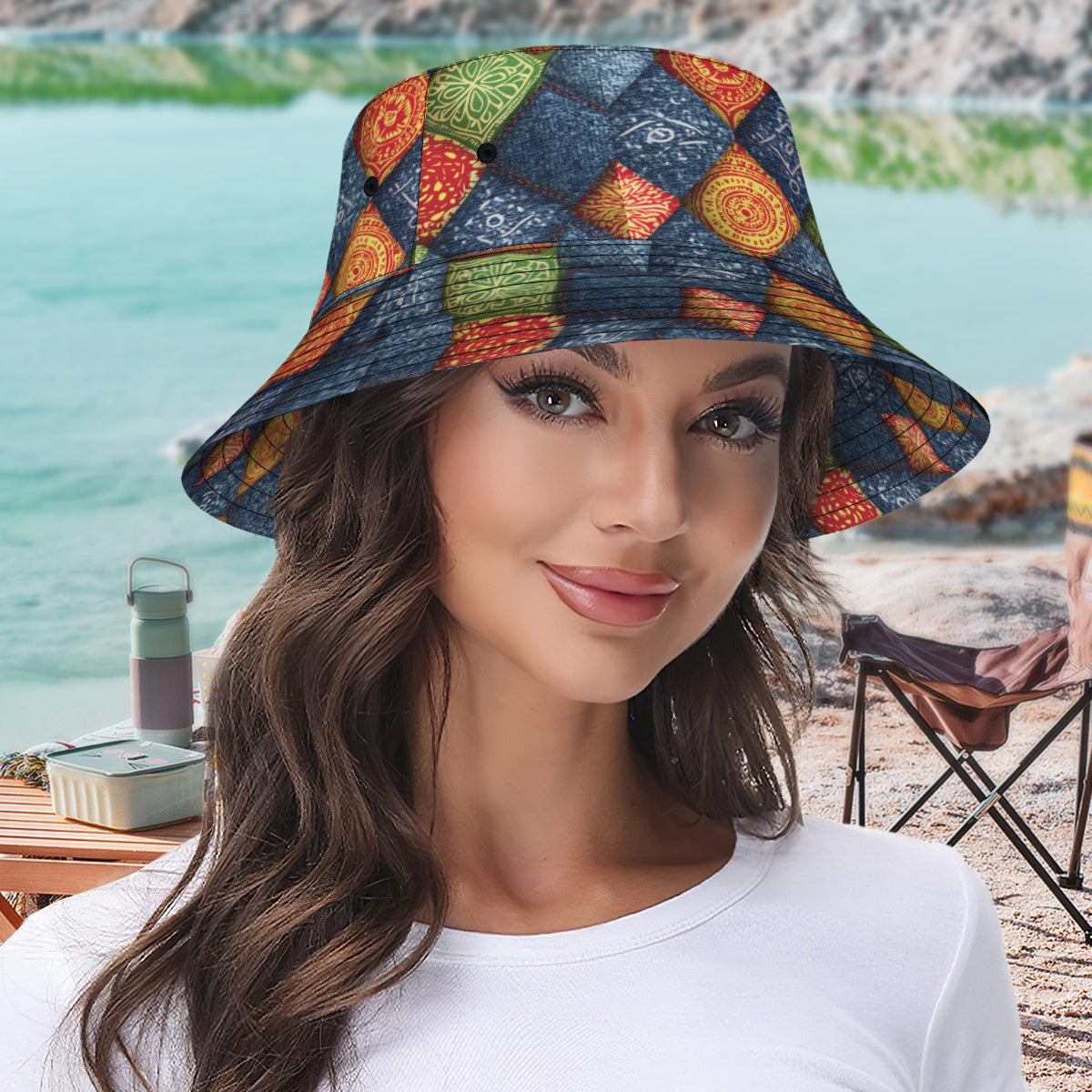 Abstract Denim Double-Sided Unisex Polyester Bucket Hat