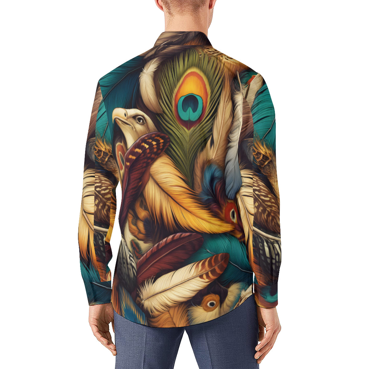 Elegant Feathers  Men's Classic Long-Sleeved Shirt | Polyester