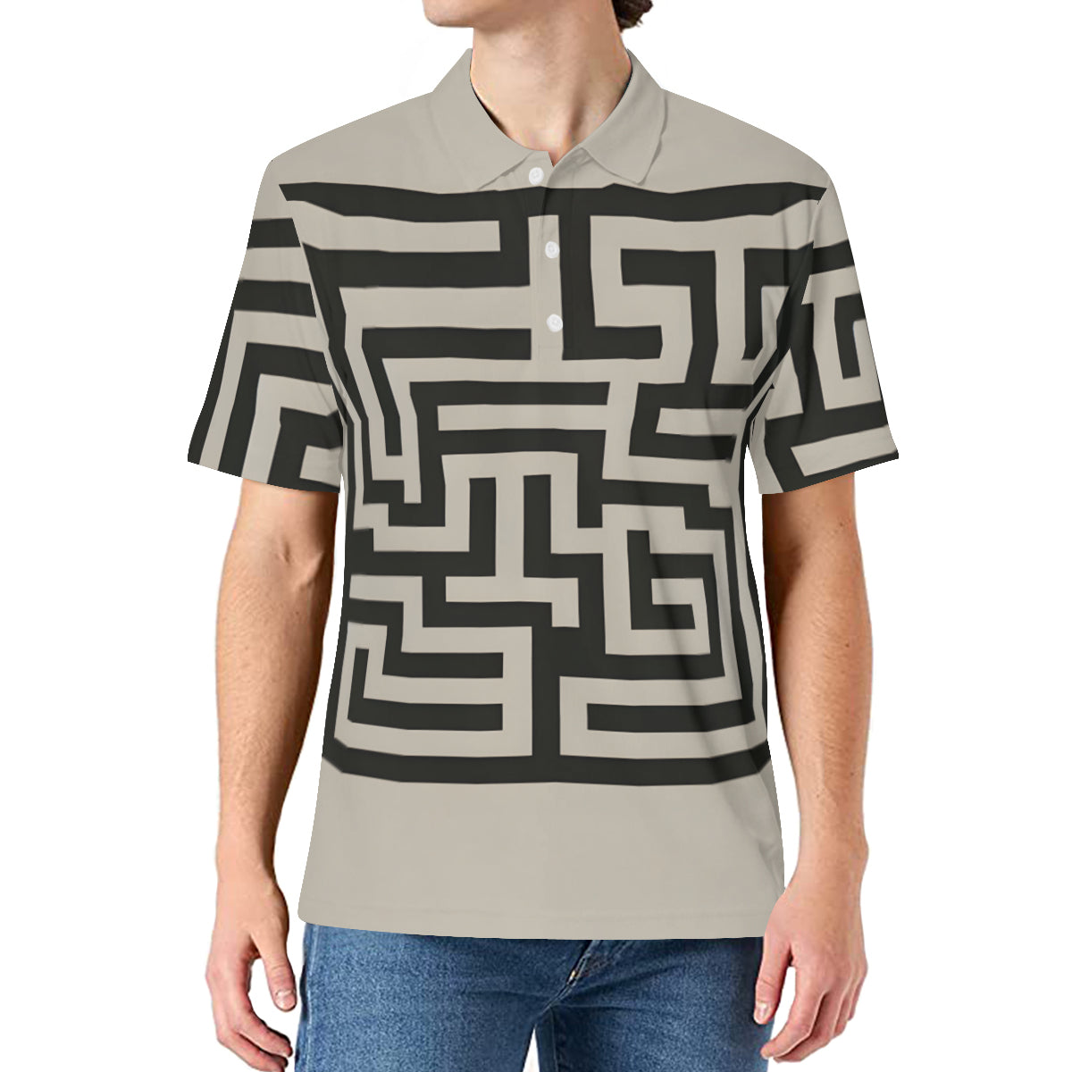 Minimalistic Geometric Men's Premium European Size POLO Shirt | 95% Polyester+5% Spandex
