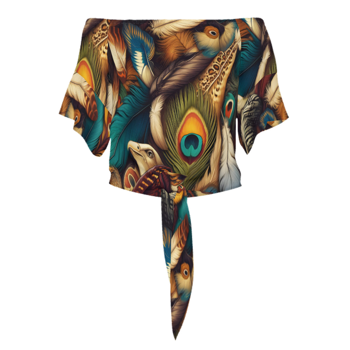 Luxury Feathers Women's One-shoulder Tie Short Sleeves | Polyester