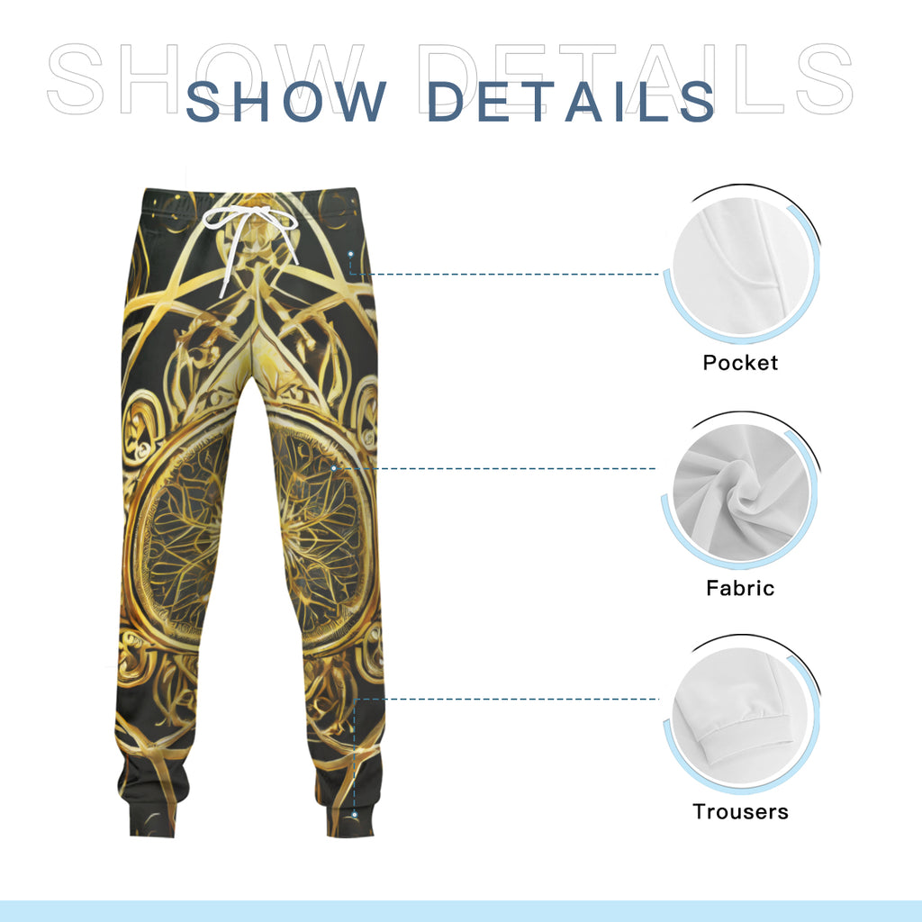 Elegant Black Gold Men's Adult Hoodie Set (Double-Layer Hood) | Health Fabric