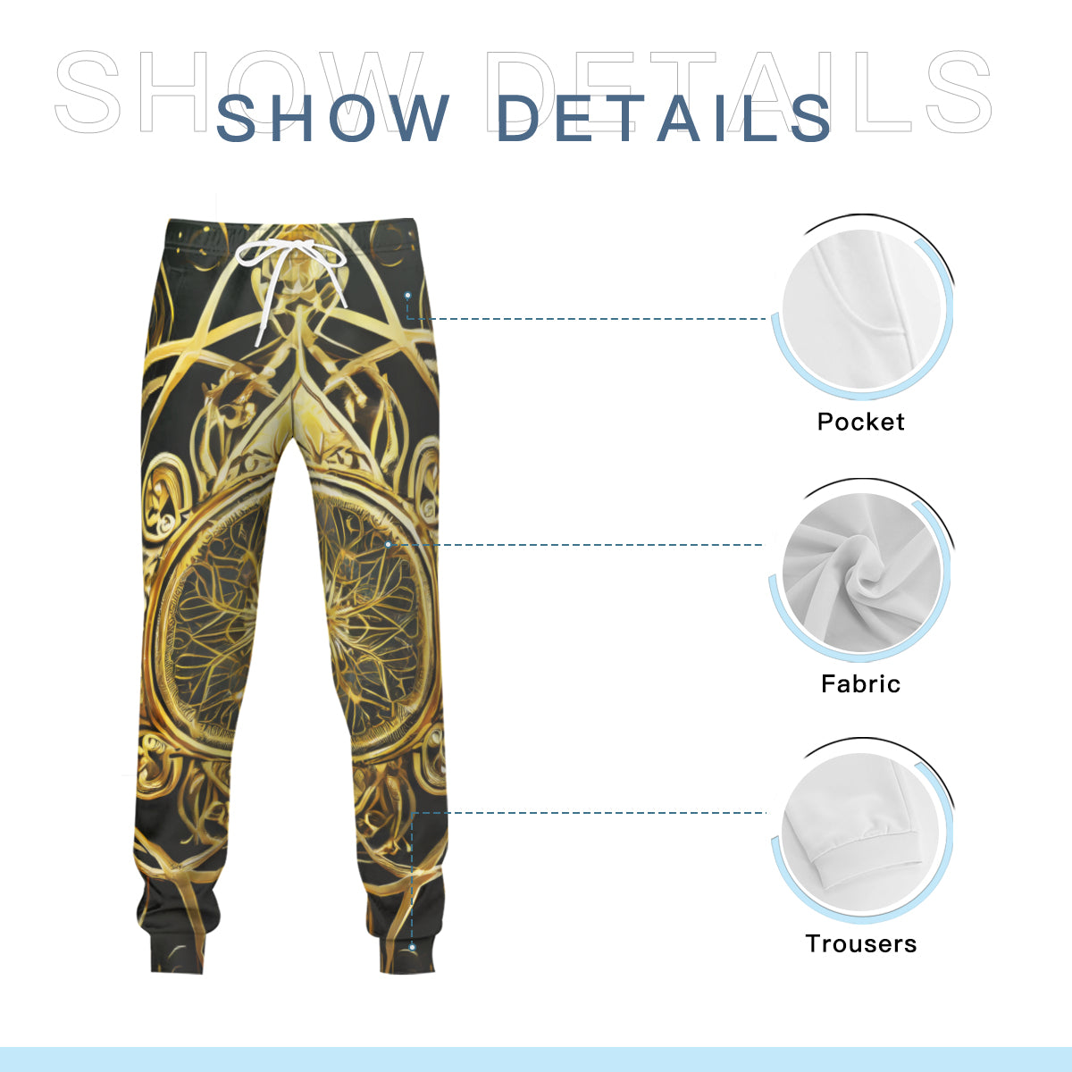 Elegant Black Gold Men's Adult Hoodie Set (Double-Layer Hood) | Health Fabric