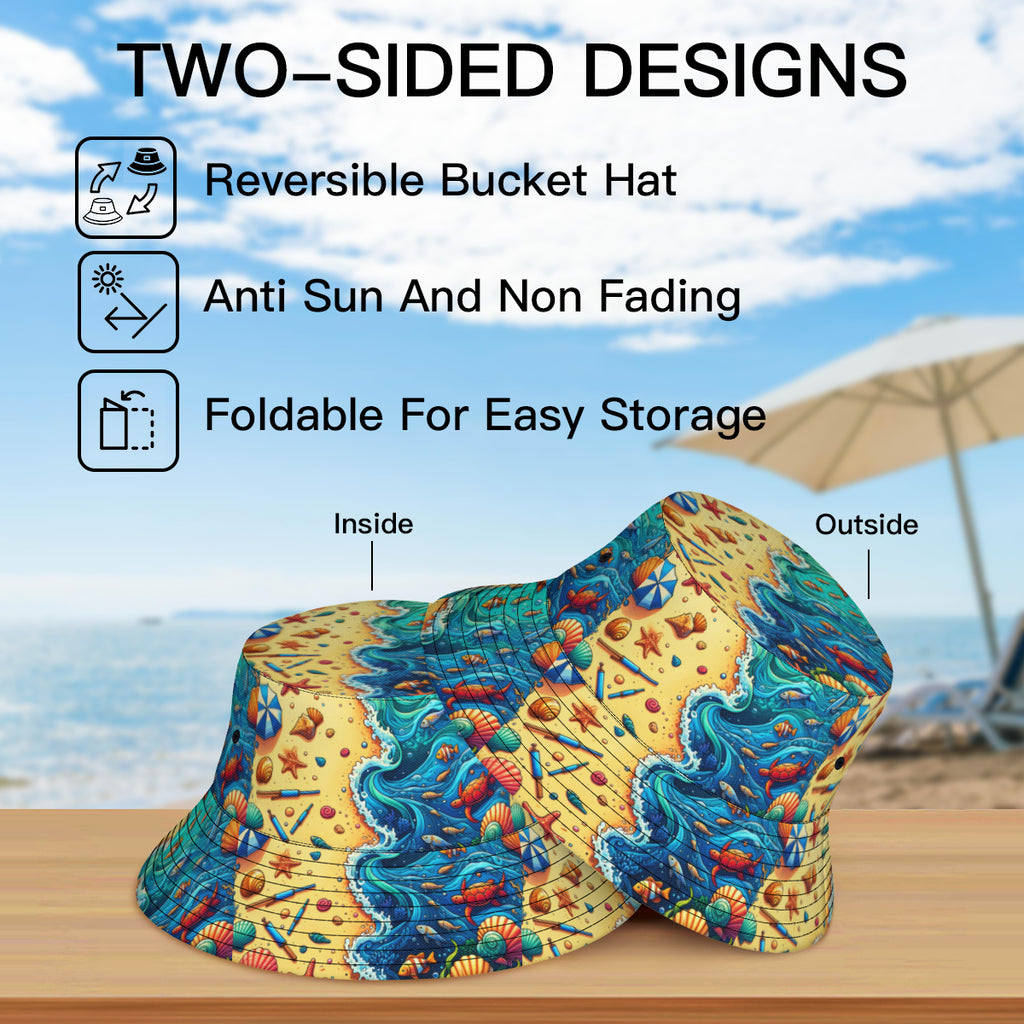 Ocean And Beach Double-Sided Unisex Polyester Bucket Hat