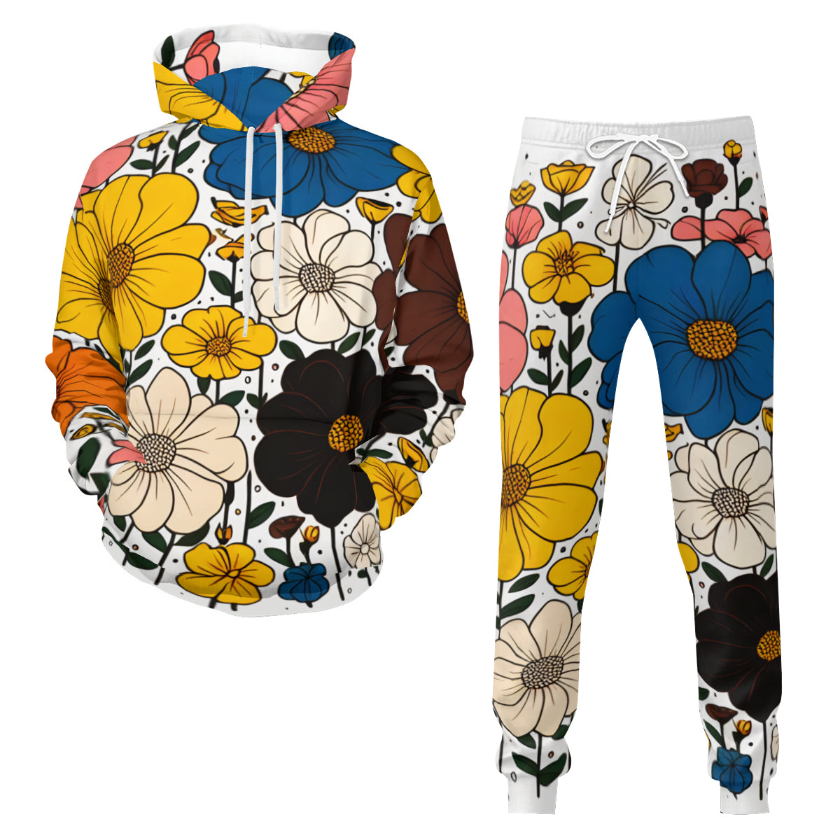 Floral Men's Adult Hoodie Set (Double-Layer Hood) | Health Fabric