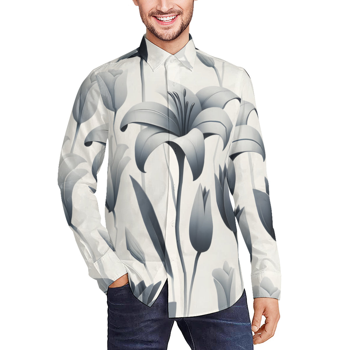Minimalistic Floral Long Sleeves Men's Shirt