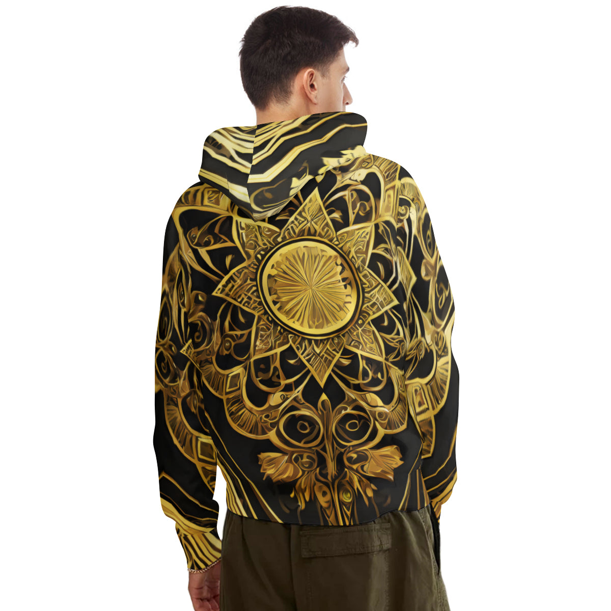 Elegant Black Gold Men's Adult Hoodie Set (Double-Layer Hood) | Health Fabric
