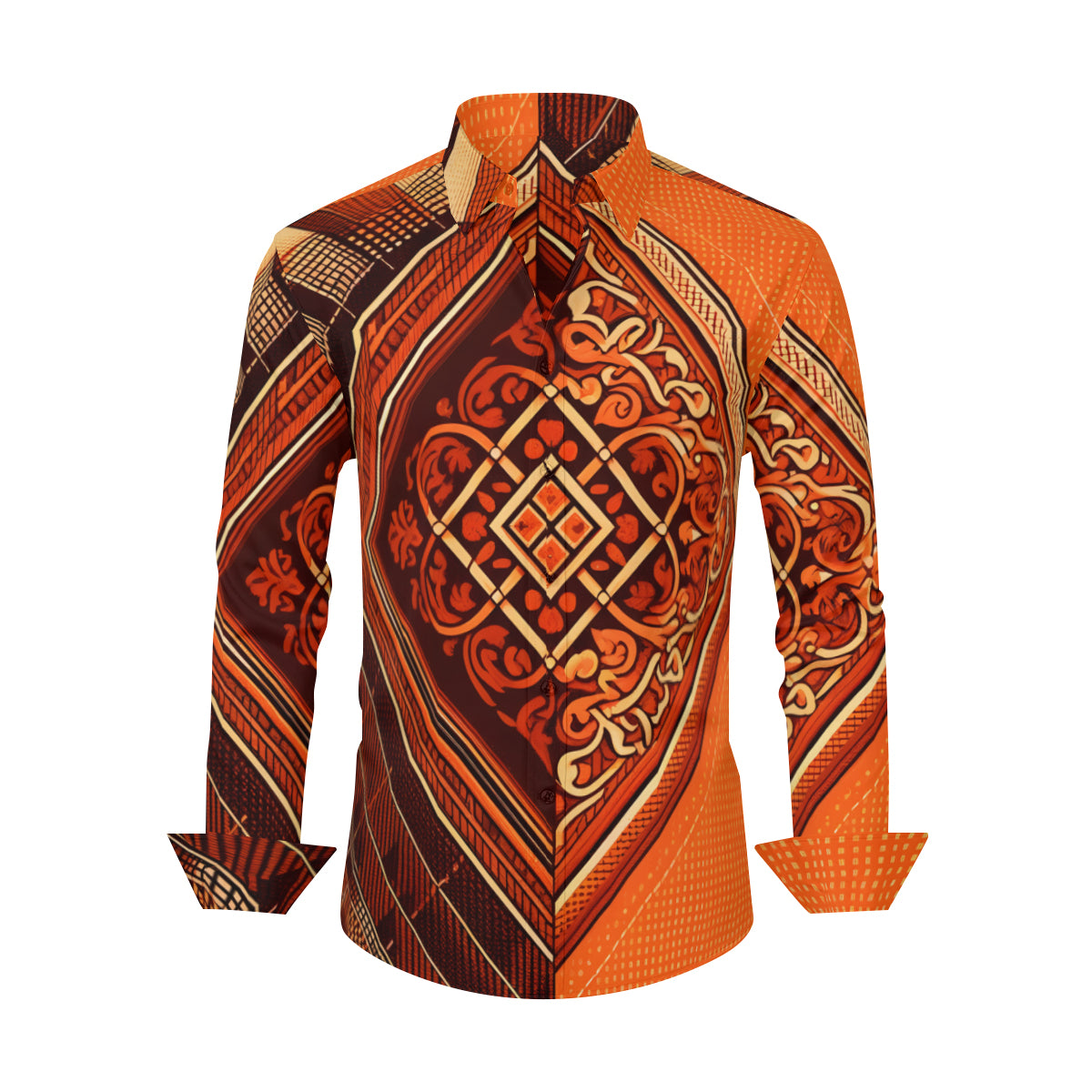 Checked Orange Long Sleeves Men's Shirt