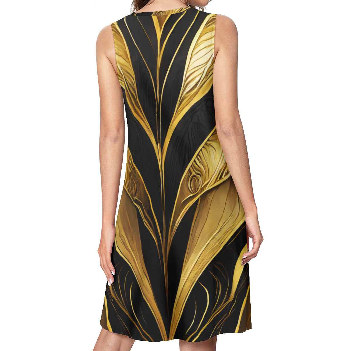 Elegant Gold Women's Casual Dress | Polyester