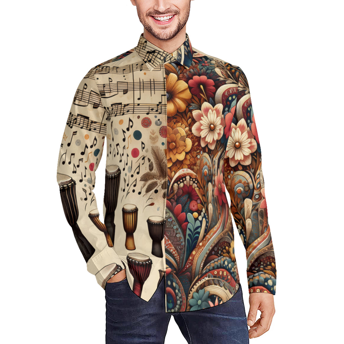 Musical Floral Long Sleeves Men's Shirt