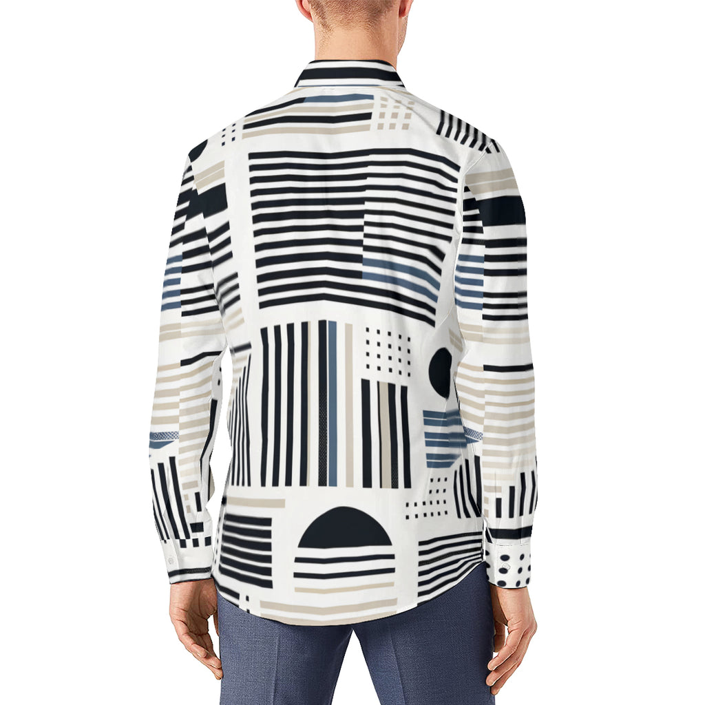 Minimalistic Black And White Long Sleeves Men's Shirt