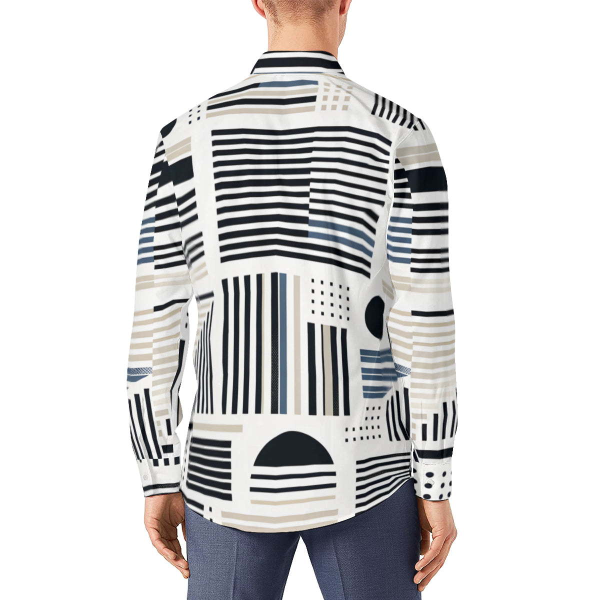 Minimalistic Black And White Long Sleeves Men's Shirt