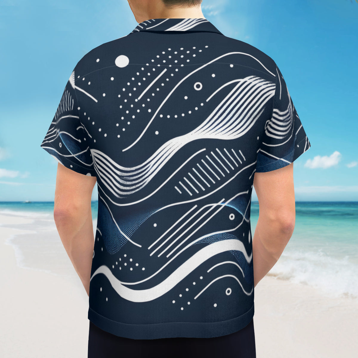 Abstract Blue Wave Short Sleeves Men's Shirt