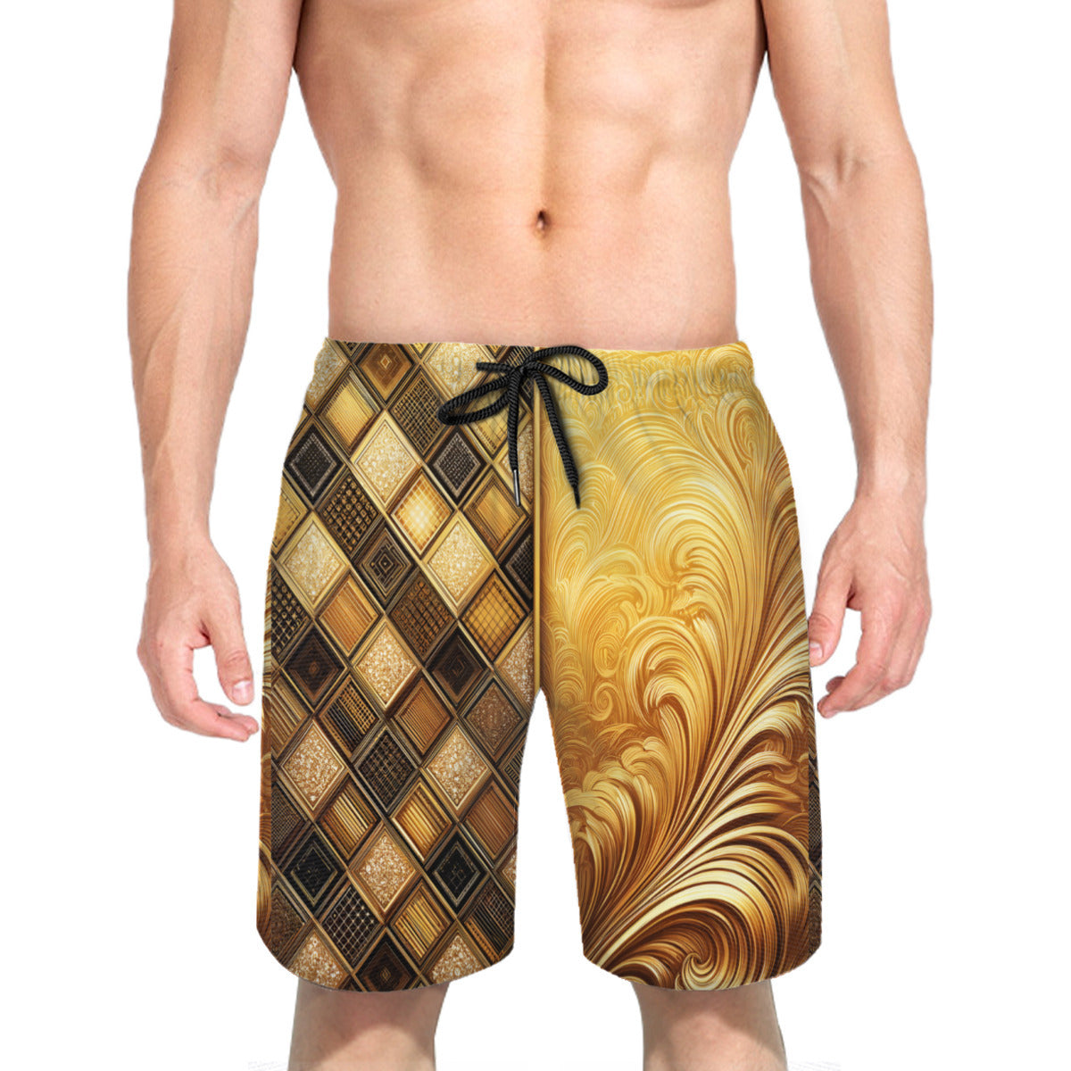 Elegant Gold Men's Beach Shorts (Not Mesh Lined) | Polyester