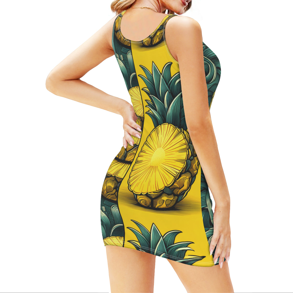 Pineapple Sleeveless Slim-Fit Euro-Size Tank Slip Dress | Polyester