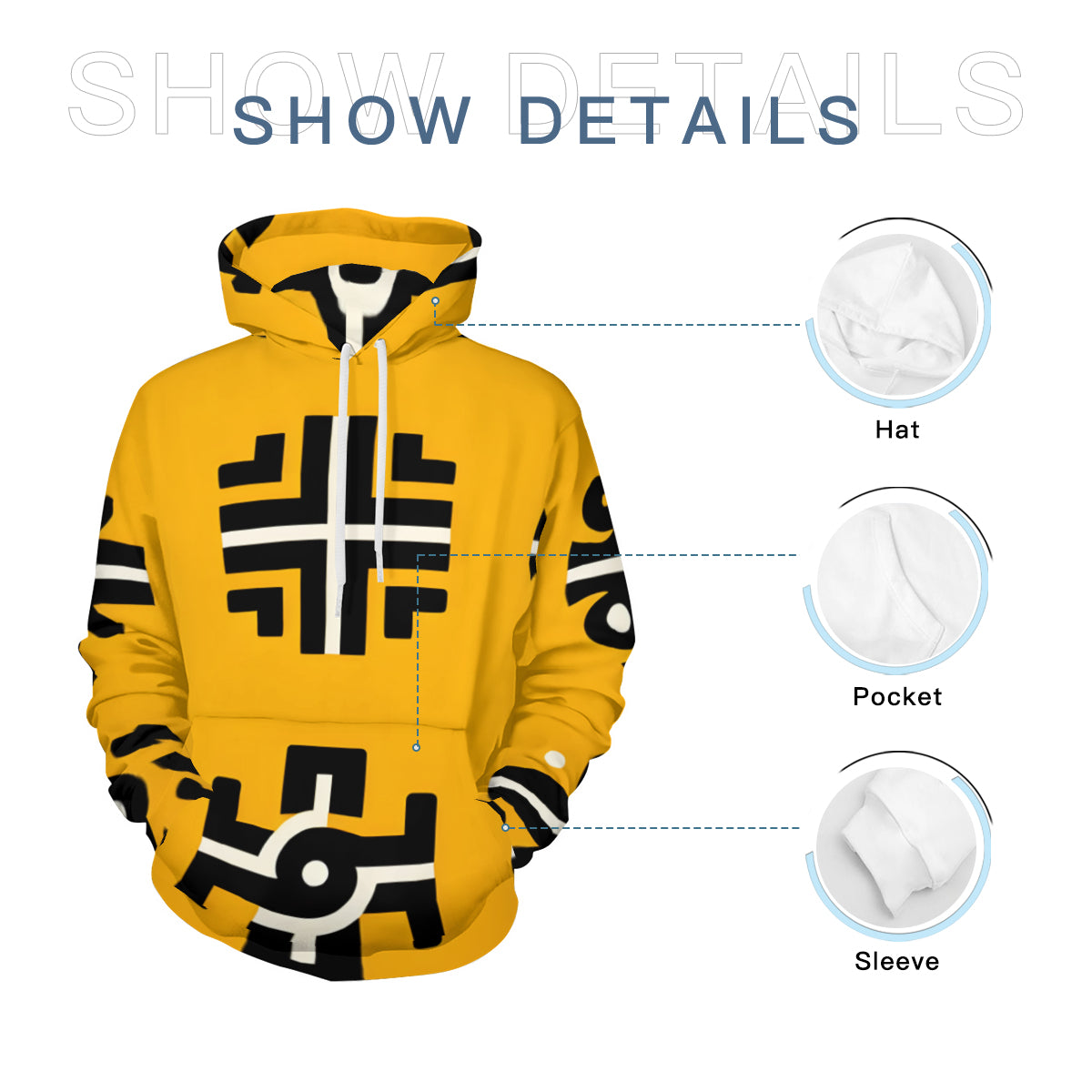 African Motifs Men's Adult Hoodie Set (Double-Layer Hood) | Health Fabric