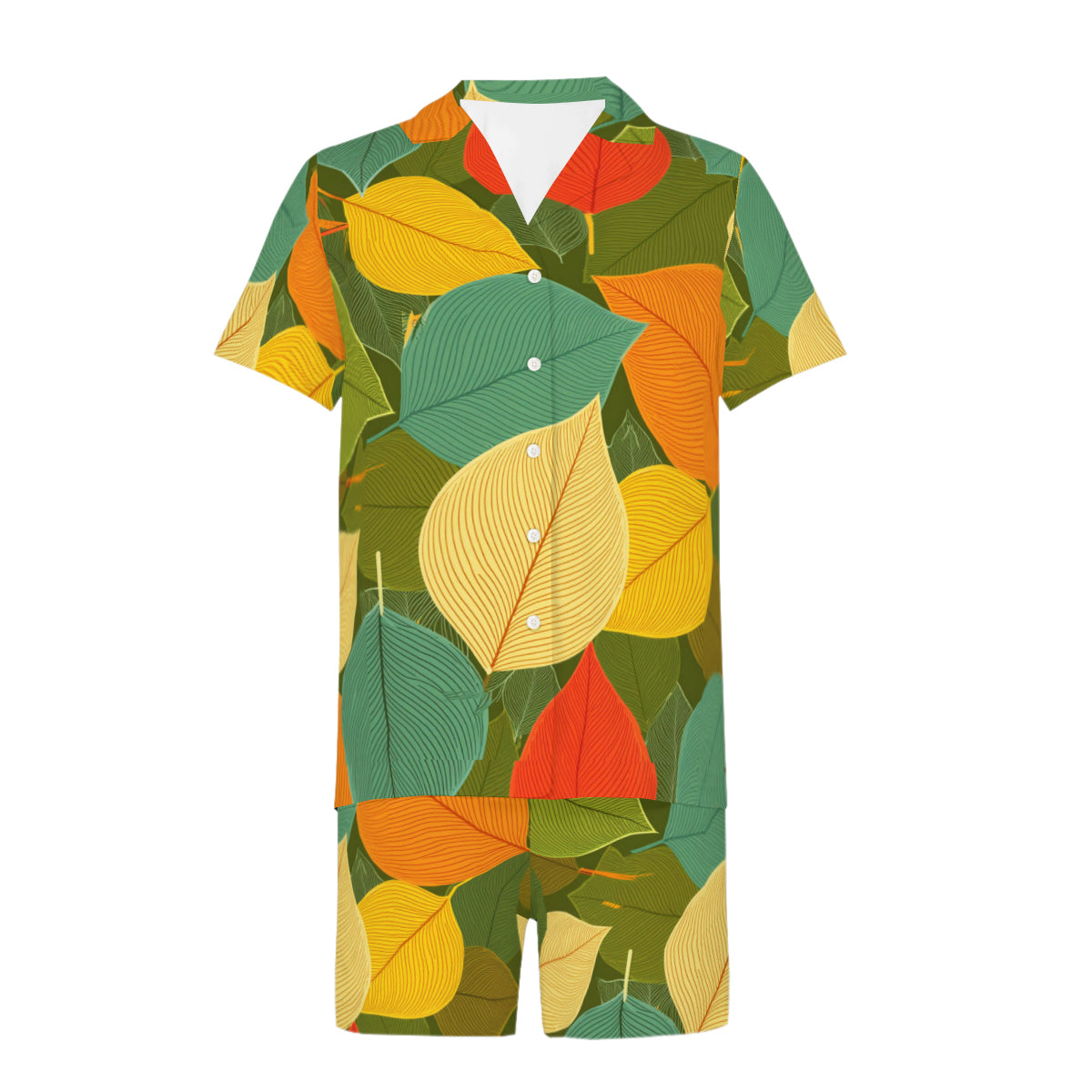 Autumn Floral Man's Shirt and Shorts Set (Multi-faceted Design) | Cotton-Like Polyester