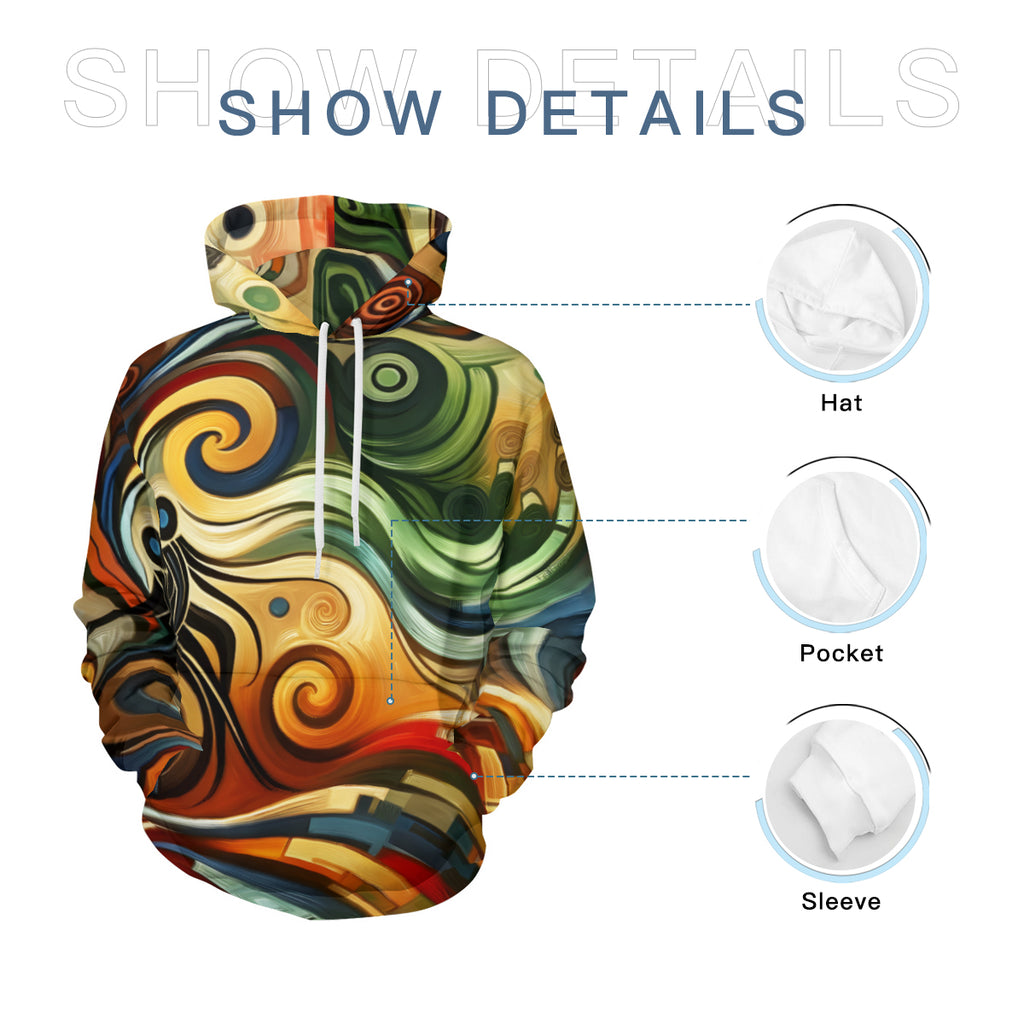Swirling Design Men's Adult Hoodie Set (Double-Layer Hood) | Health Fabric