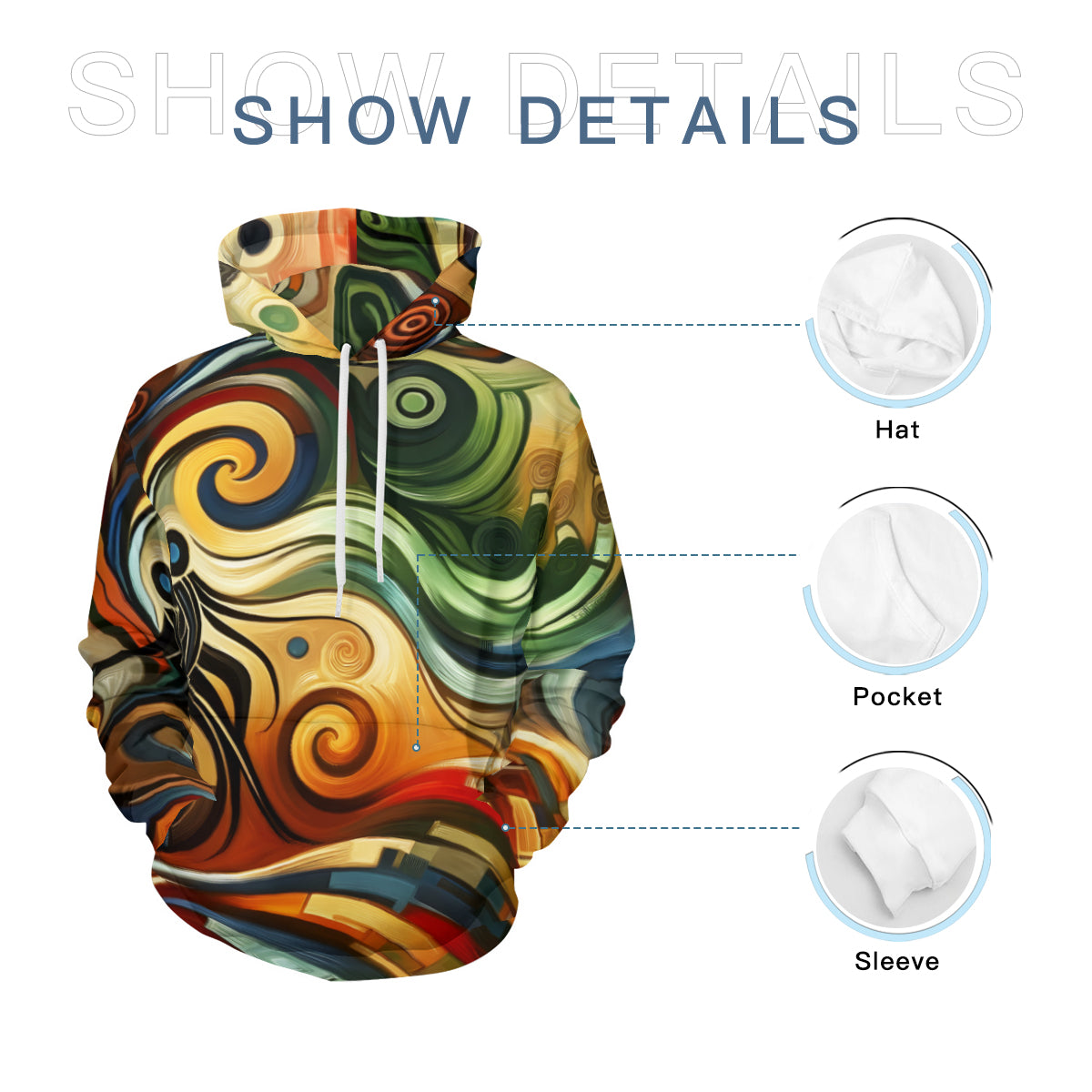 Swirling Design Men's Adult Hoodie Set (Double-Layer Hood) | Health Fabric