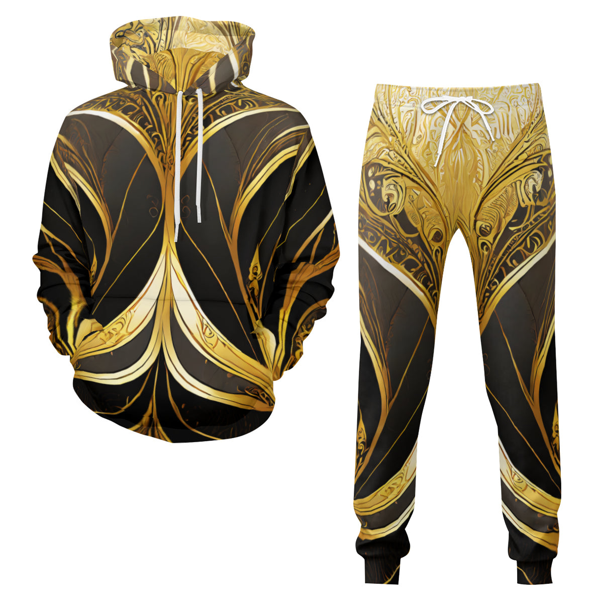 Elegant Black Gold Men's Adult Hoodie Set (Double-Layer Hood) | Health Fabric