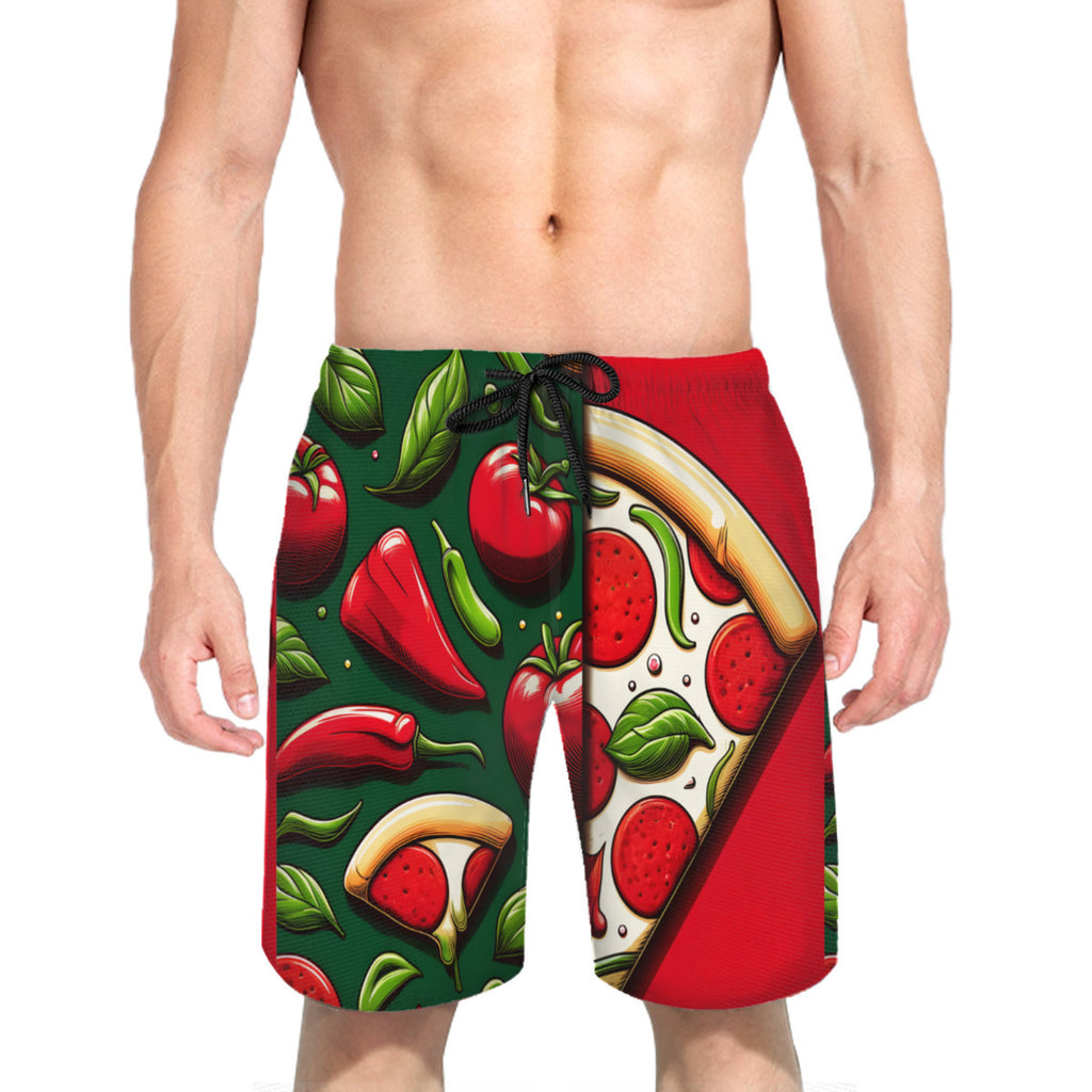 Pizza Men's Beach Shorts (Not Mesh Lined) | Polyester