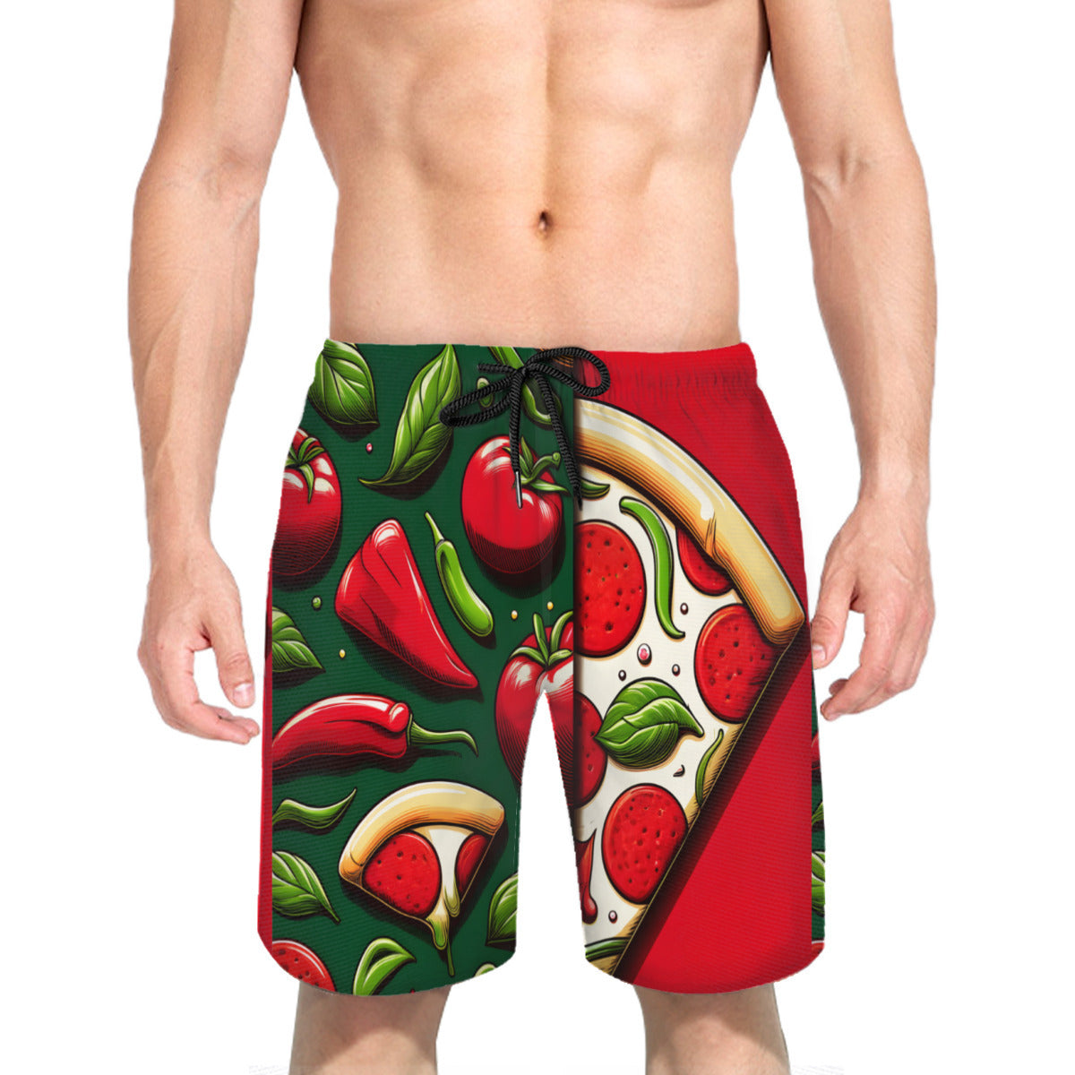 Pizza Men's Beach Shorts (Not Mesh Lined) | Polyester