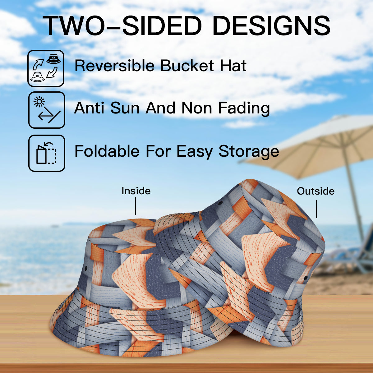Abstract Denim Double-Sided Unisex Polyester Bucket Hat