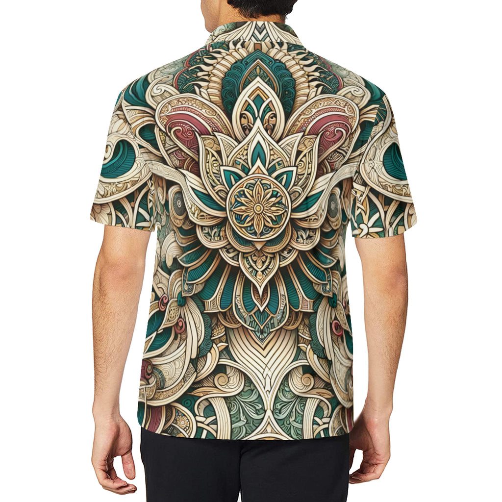 Intricate Luxury Pattern Men's Premium European Size POLO Shirt | 95% Polyester+5% Spandex