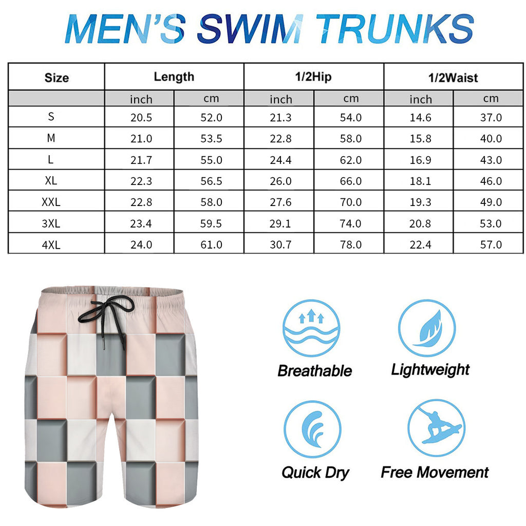 Abstract Square Men's Beach Shorts (Not Mesh Lined) | Polyester