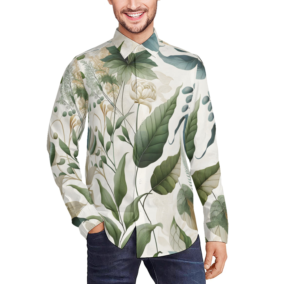 Floral Men's Classic Long-Sleeved Shirt | Polyester
