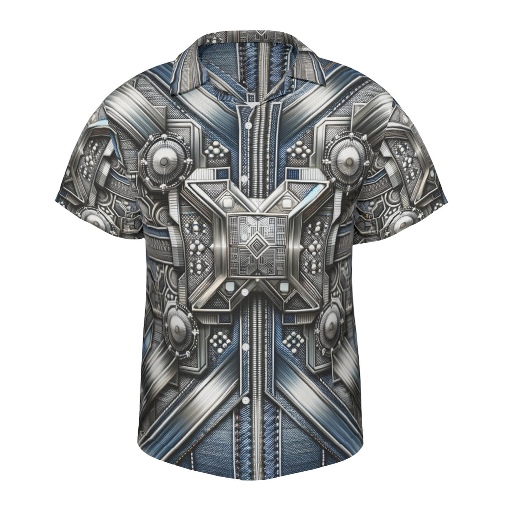 Metallic Denim Short Sleeves Men's Shirt