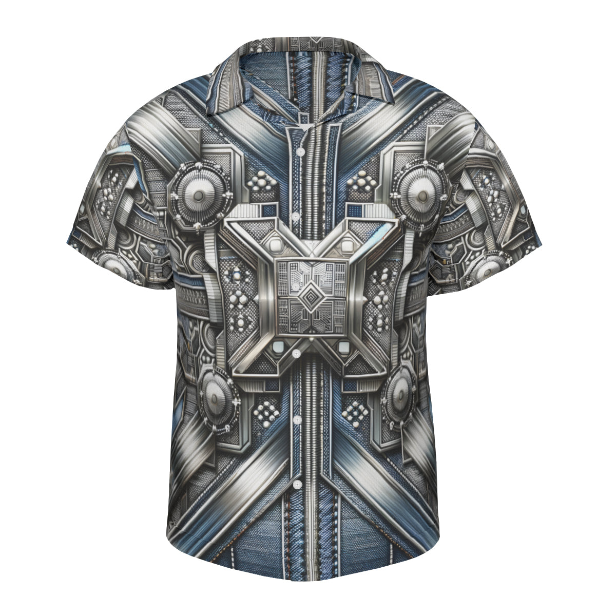 Metallic Denim Short Sleeves Men's Shirt