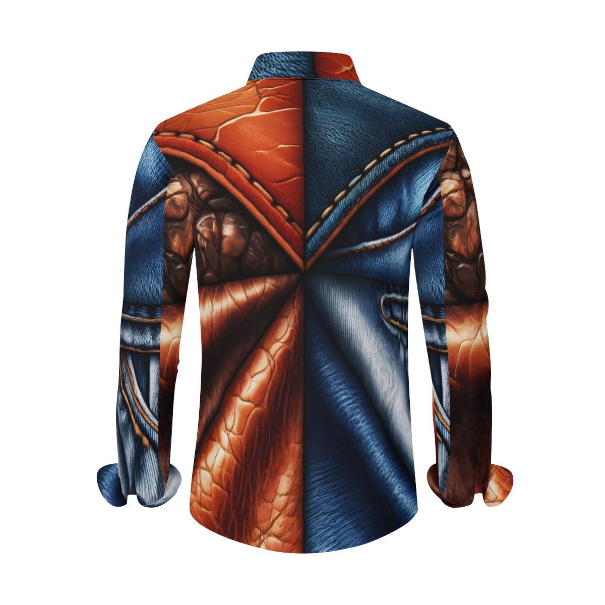 Denim And Leather Design Long Sleeves Men's Shirt
