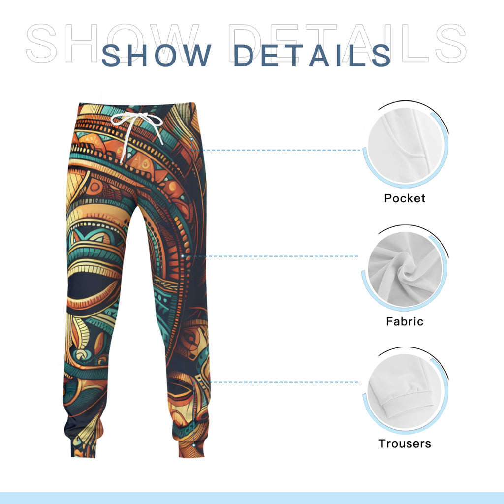 Abstract African Motifs Men's Adult Hoodie Set (Double-Layer Hood) | Health Fabric