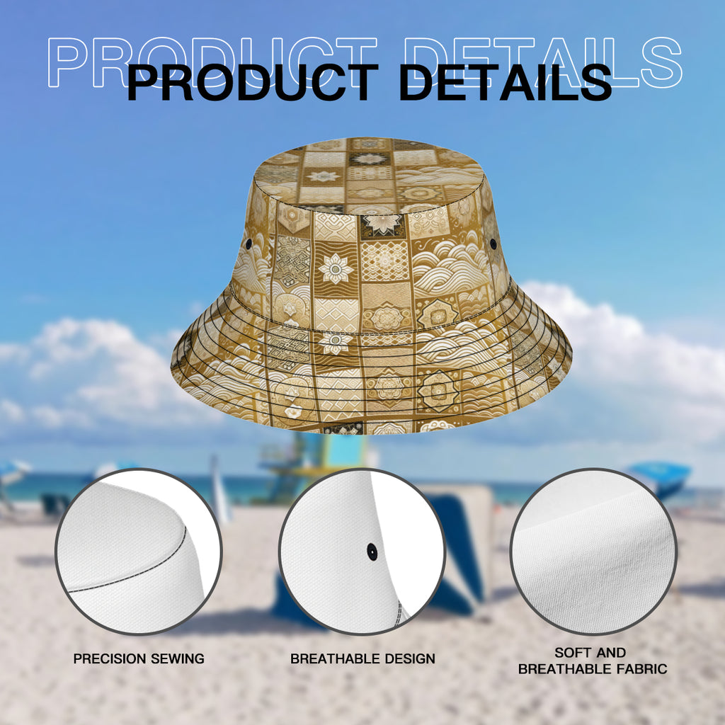 Golden Geometric Shapes Double-Sided Unisex Polyester Bucket Hat