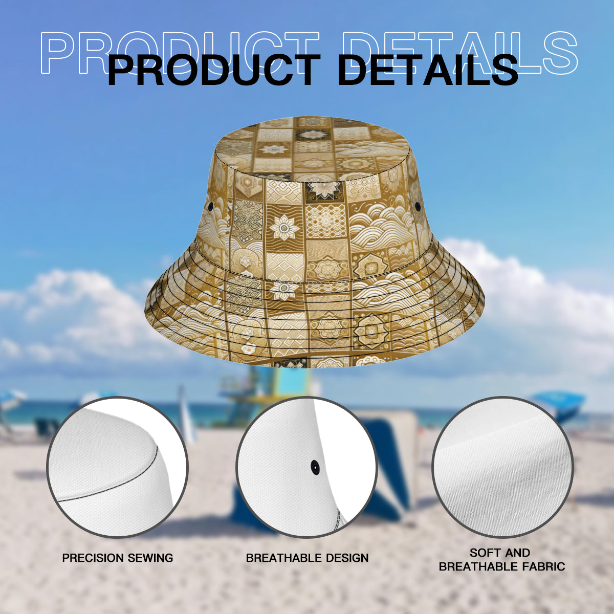 Golden Geometric Shapes Double-Sided Unisex Polyester Bucket Hat