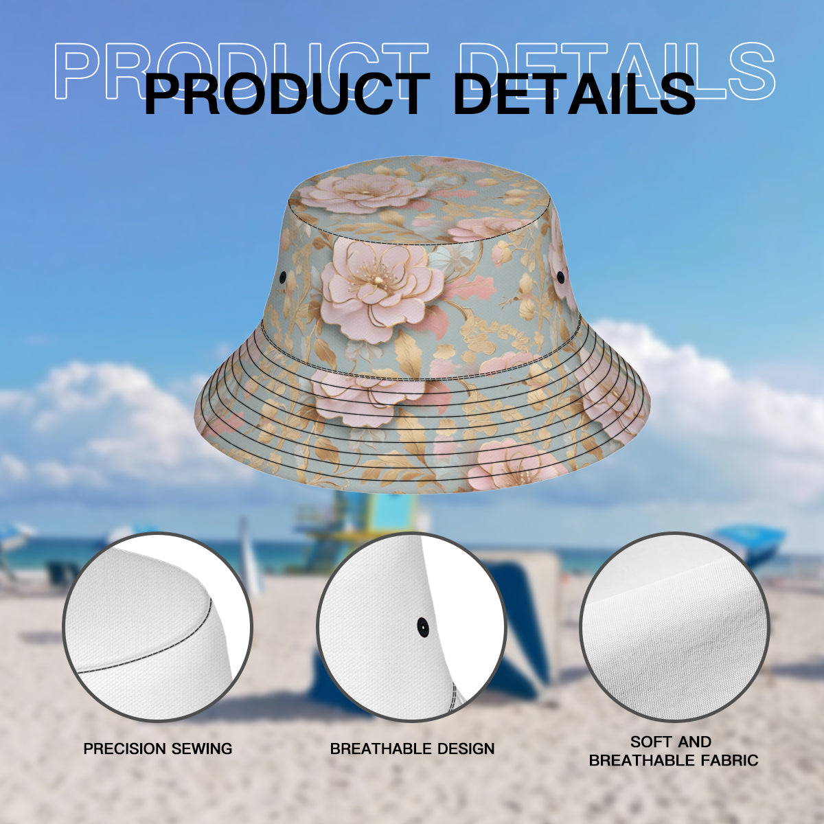 Floral Double-Sided Unisex Polyester Bucket Hat