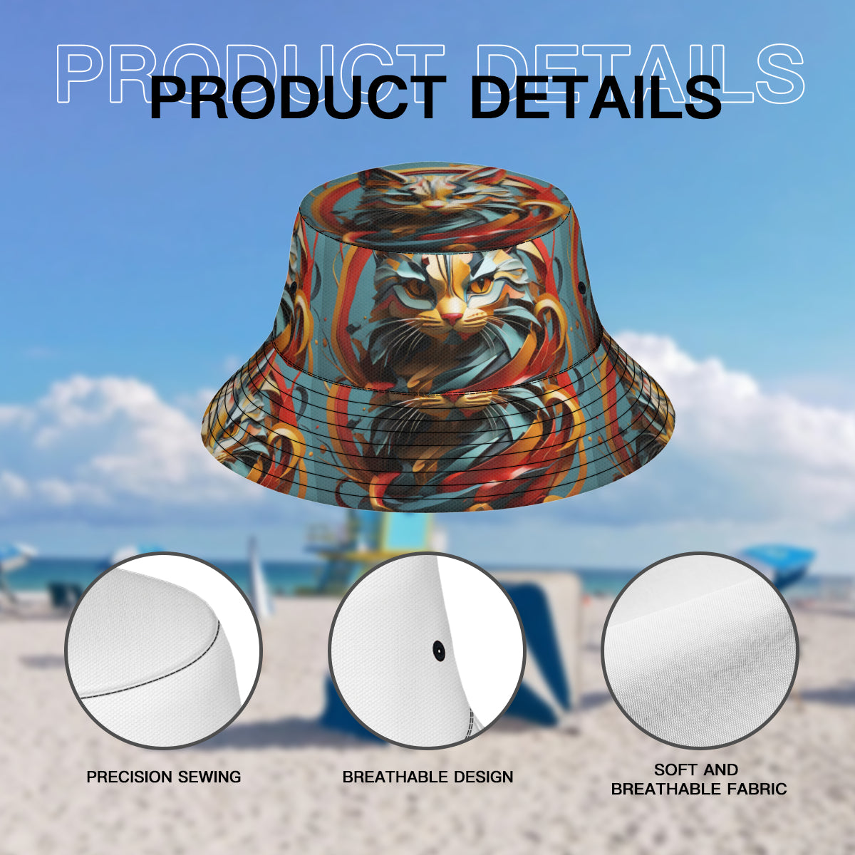 Abstract Cat Double-Sided Unisex Polyester Bucket Hat